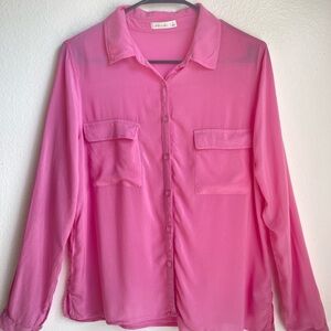 Active USA Pink Collared‎ Button-Front Shirt Size L